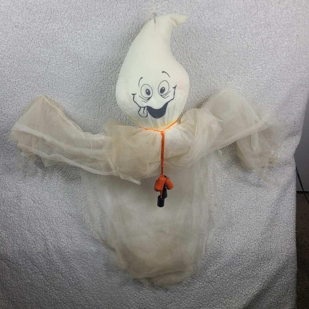 Vintage Halloween Hanging Ghost Decoration Poseable Arms White Mesh 33 Inch